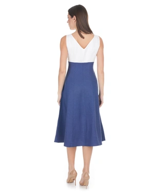 White and dark blue dress made of rayon, linen and cotton | Casual - 3