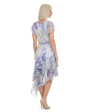 Pale blue spring dress made of rayon, with a floral print and asymmetric cut | Party collection - 3