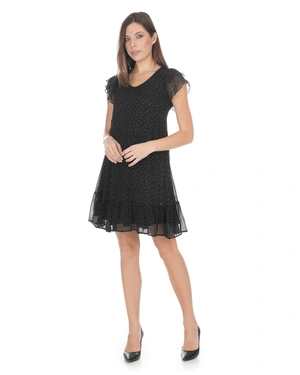 Mousseline dress in rayon with fine white dots on black background | Party Collection - 2