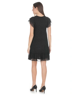 Mousseline dress in rayon with fine white dots on black background | Party Collection - 3