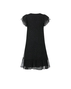 Mousseline dress in rayon with fine white dots on black background | Party Collection - 4