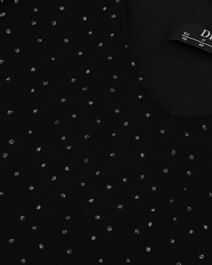 Mousseline dress in rayon with fine white dots on black background | Party Collection - 5