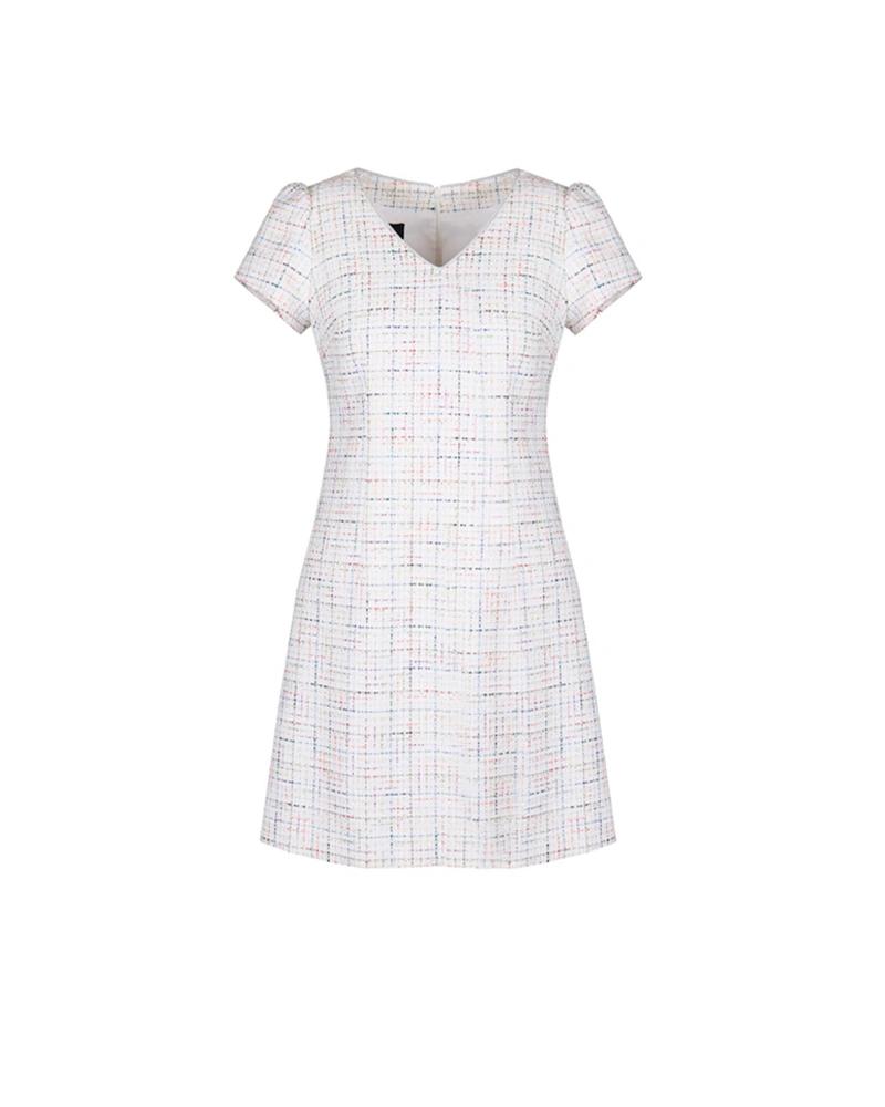 Light beige dress made of cotton tweed with fine sequins and lurex threads | NEW