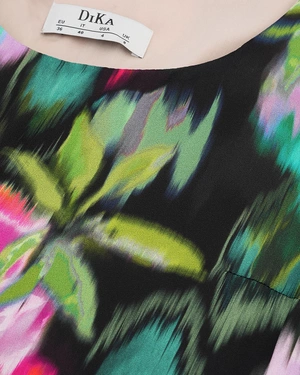 Fine rayon dress with abstract print on black background | Dresses | Dika.ge - 2 Fine rayon dress with abstract print on black background | Dresses - 2