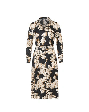 Elegant shirt dress with stylized floral motifs in contrasting colors | NEW