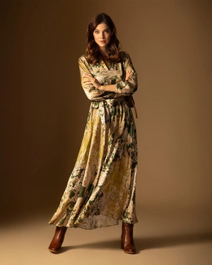 Rochie lungă cu motive indiene în verde și bej | Rochii | Dikastore.ro - 3 Rochie lungă cu motive indiene în verde și bej | Rochii - 3