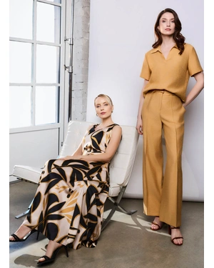 Long dress made of certified viscose in a beige and black color palette | Casual | Dika.bg - 1 Long dress made of certified viscose in a beige and black color palette | Casual - 1