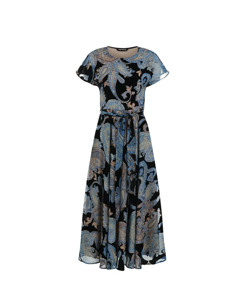 Maxi dress with paisley motifs on a black background | NEW