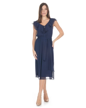 Dress in fine dark blue chiffon | Party Collection - 1