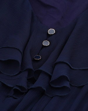 Dress in fine dark blue chiffon | Party Collection - 5