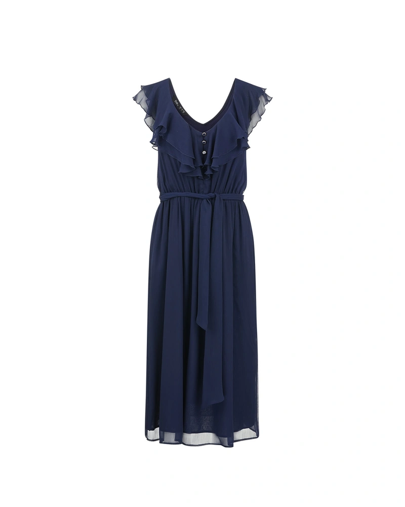 Dress in fine dark blue chiffon | Party Collection