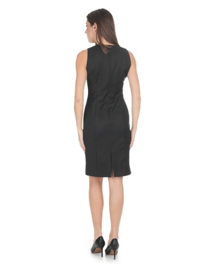Black business dress with V-neck and asymmetrical buttons | NEW - 2