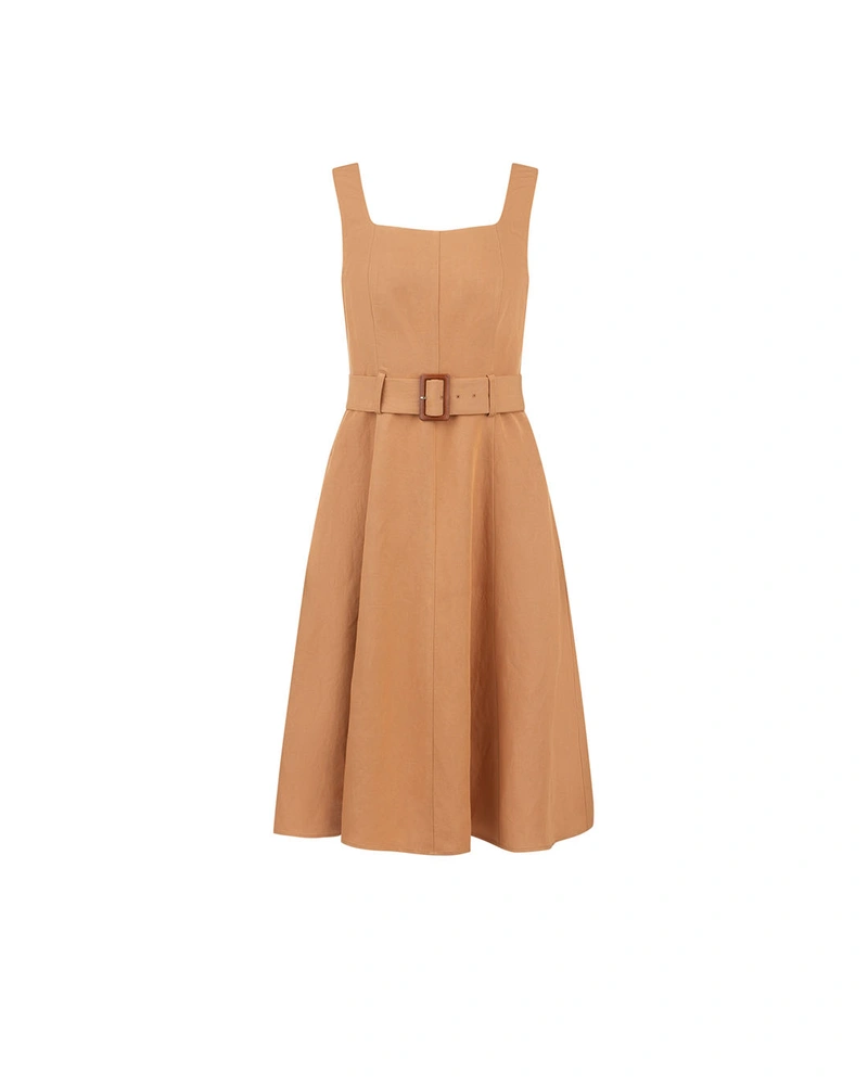 Summer dress with belt in terracotta | Casual