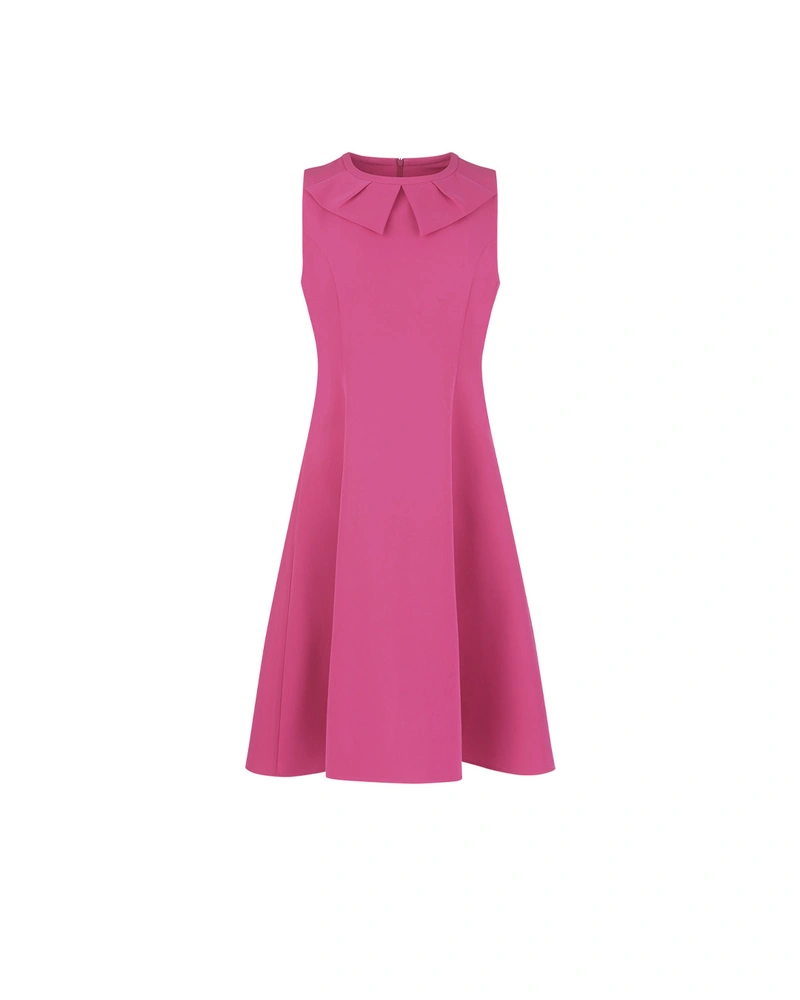 Къса рокля в цвят фуксия с ефектна яка и изчистен силует | Бизнес