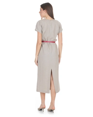 Long dress from 100% linen in organic light color | Pure cotton and linen collection - 3