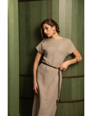 Long dress from 100% linen in organic light color | Pure cotton and linen collection - 6