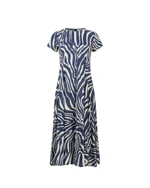 Дълга вискозна рокля със стилизиран принт в синьо и бяло | Рокли | Dika.bg Дълга вискозна рокля със стилизиран принт в синьо и бяло | Рокли