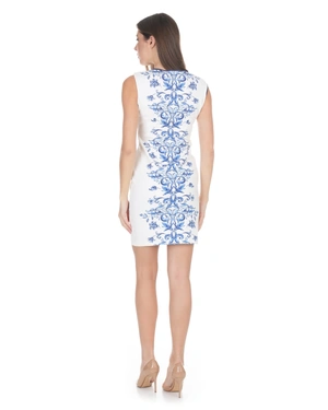 Бяла памучна рокля със стилизиран сицилиански мотив в синьо | Рокли | Dika.bg - 3 Бяла памучна рокля със стилизиран сицилиански мотив в синьо | Рокли - 3