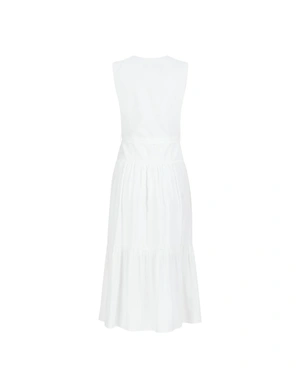 Elegant white viscose dress with belt and V-neckline | Casual - 3