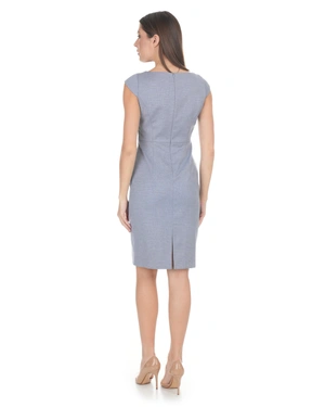 Elegant business dress, midi length, in grey-blue | Business - 3
