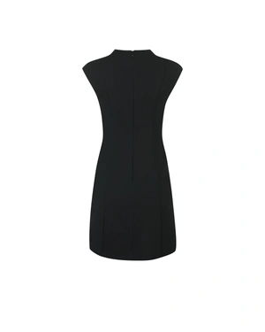 Черна рокля с V-деколте и оформящ силует | Рокли - 3