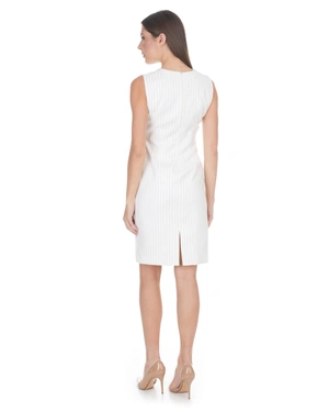 White fine-striped sleeveless dress with a square neckline | Business - 3