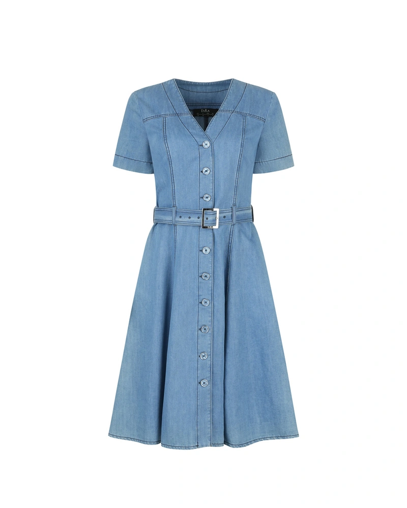 Rochie de vara bleumarin - imitatie denim din material usor si respirabil | Rochii