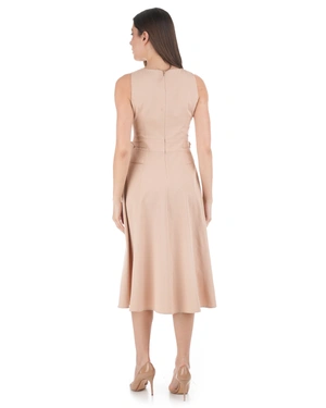 Светлобежова памучна рокля с декоративни джобове с капаци | НОВО - 2