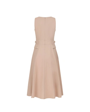 Светлобежова памучна рокля с декоративни джобове с капаци | НОВО - 3