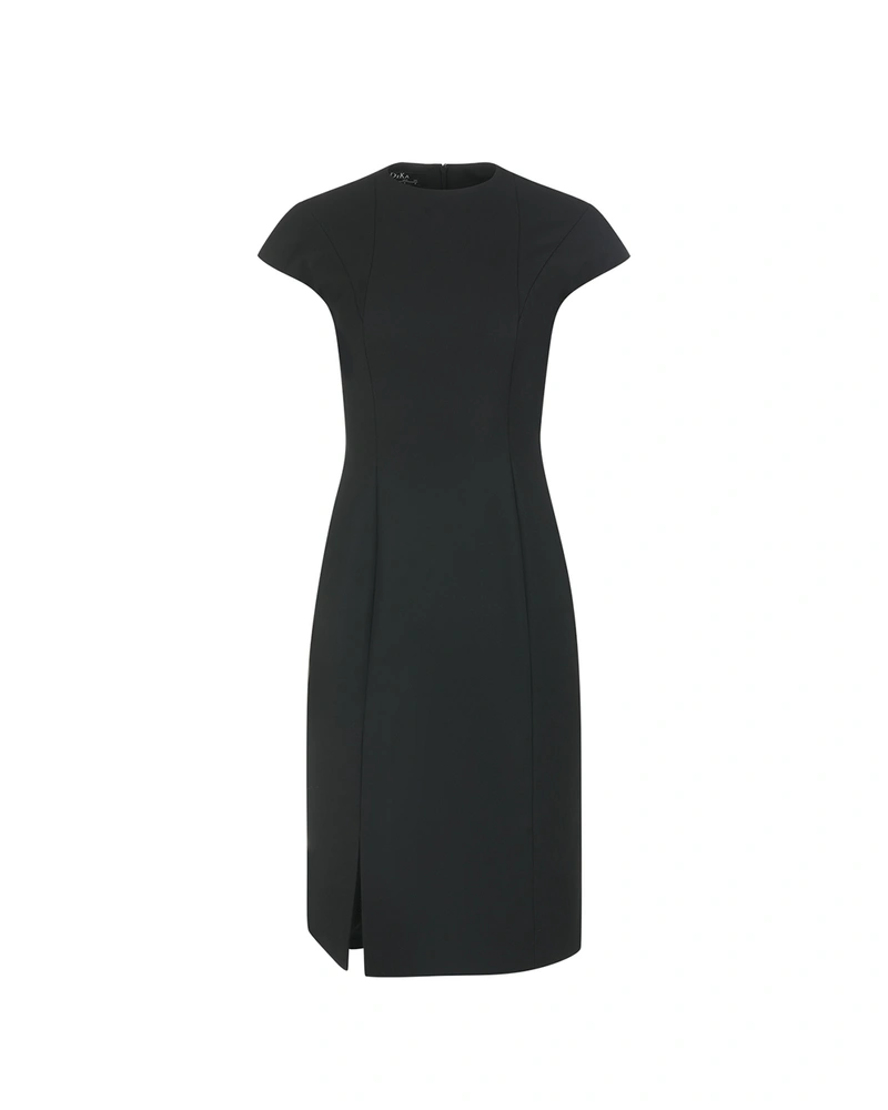 Elegant black dress with a straight silhouette | Dresses