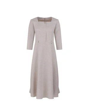 Light beige textured dress with a belt | Dresses | Dikastore.ro Light beige textured dress with a belt | Dresses