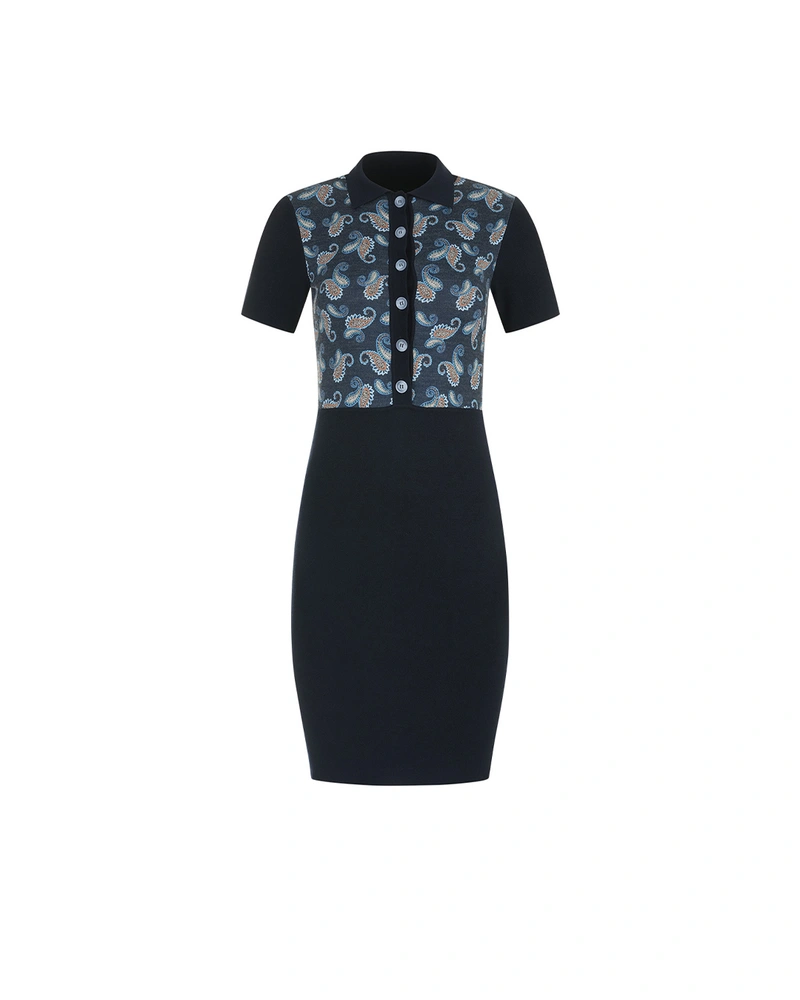 Knit bodycon dress with paisley print on the upper part | Dresses