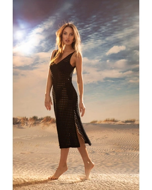 Rochie de plajă neagră,  tricotată din bumbac | COLECTIE DE VARĂ - 3
