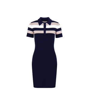 მუქი ლურჯი, წვრილი ნაქსოვი, მჭიდროდ შეკრული კაბა ღილებიანი საყელოთი | კაბები | Dika.ge მუქი ლურჯი, წვრილი ნაქსოვი, მჭიდროდ შეკრული კაბა ღილებიანი საყელოთი | კაბები