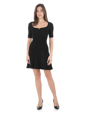 Black knitted dress with short sleeves and square neckline | NEW - 1