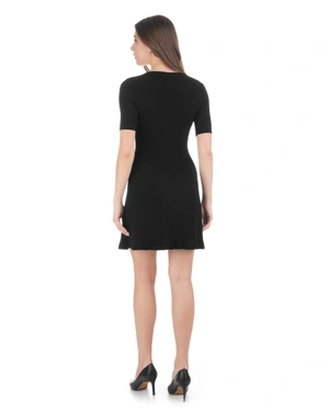 Black knitted dress with short sleeves and square neckline | NEW - 2