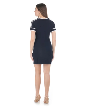 Rochie tricotată bleumarin cu accente contrastante | NOUTATI - 2