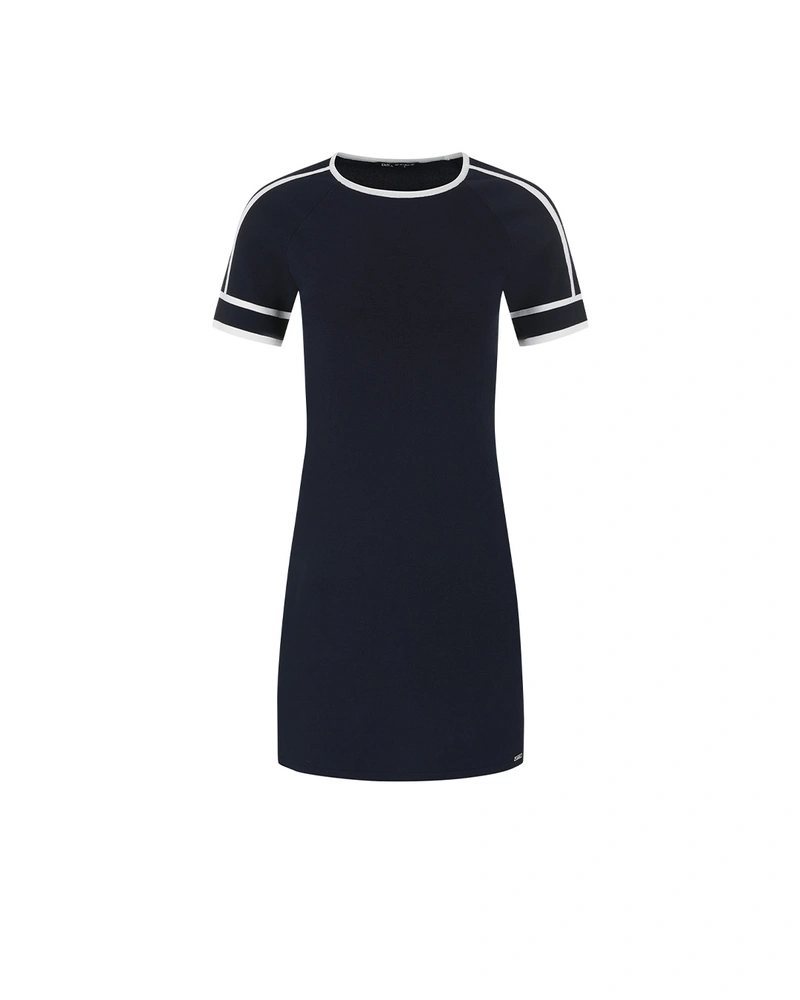 Rochie tricotată bleumarin cu accente contrastante | NOUTATI