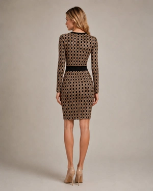 Black knitted dress with a decorative beige jacquard pattern | Dresses | Dika.com - 2 Black knitted dress with a decorative beige jacquard pattern | Dresses - 2