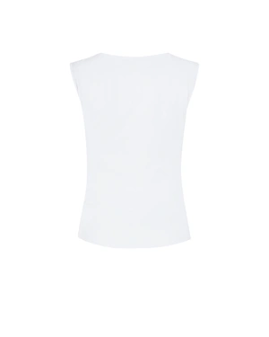 Бяла тениска от вискоза с усукан детайл на деколтето | НОВО - 4