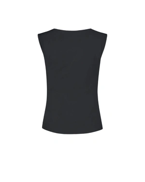 Черна тениска от вискоза с усукан детайл на деколтето | НОВО - 1