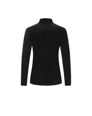 შავი ხავერდის ბლუზა მაქმანის დეტალით დეკოლტეზე | კოლექცია წვეულებისთვის - 1