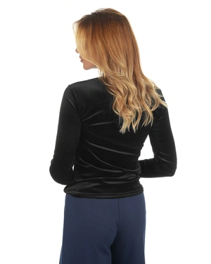 შავი ხავერდის ბლუზა მაქმანის დეტალით დეკოლტეზე | კოლექცია წვეულებისთვის - 4