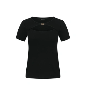 შავი მომდგარი მაისური ოვალური დეკოლტეთი | 