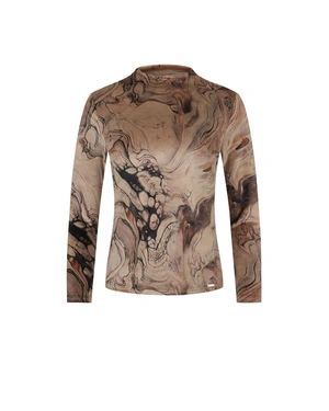 Velvet blouse with stylized warm earthy print | T-shirts | Dikastore.ro Velvet blouse with stylized warm earthy print | T-shirts