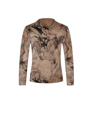 Velvet blouse with stylized warm earthy print | T-shirts | Dikastore.ro - 1 Velvet blouse with stylized warm earthy print | T-shirts - 1