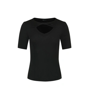 Black knit T-shirt with keyhole neckline | NEW
