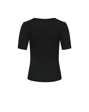 Black knit T-shirt with keyhole neckline | NEW - 1