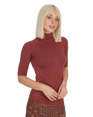 Fitted lurex T-shirt in matte brick | T-shirts and Tops - 4