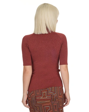 Fitted lurex T-shirt in matte brick | T-shirts and Tops - 5